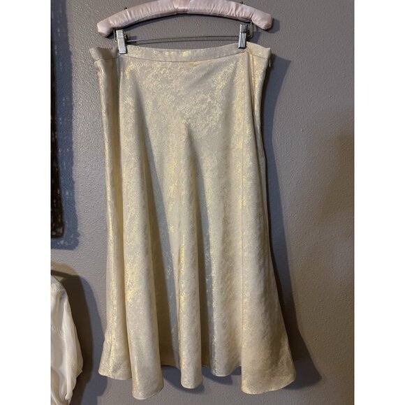 Alex Marie A Line Skirt 14 Gold Cream Stretch Washable Midi Flowy Shimmer - Picture 13 of 16